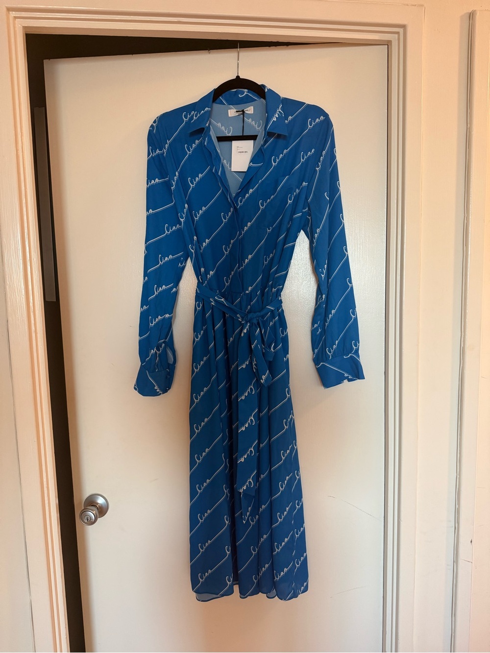 Chinti & Parker Blue Script-Print Wrap Dress